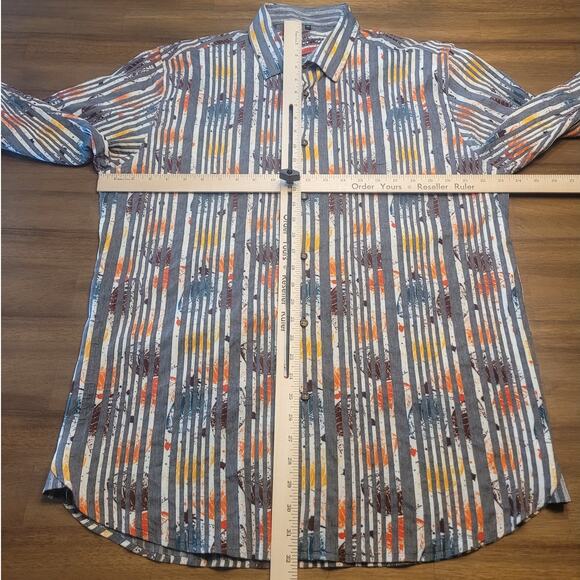 Luchiano Visconti Mens XL Dress Shirt Grey Multi Floral Button Front Long Sleeve - Picture 6 of 6